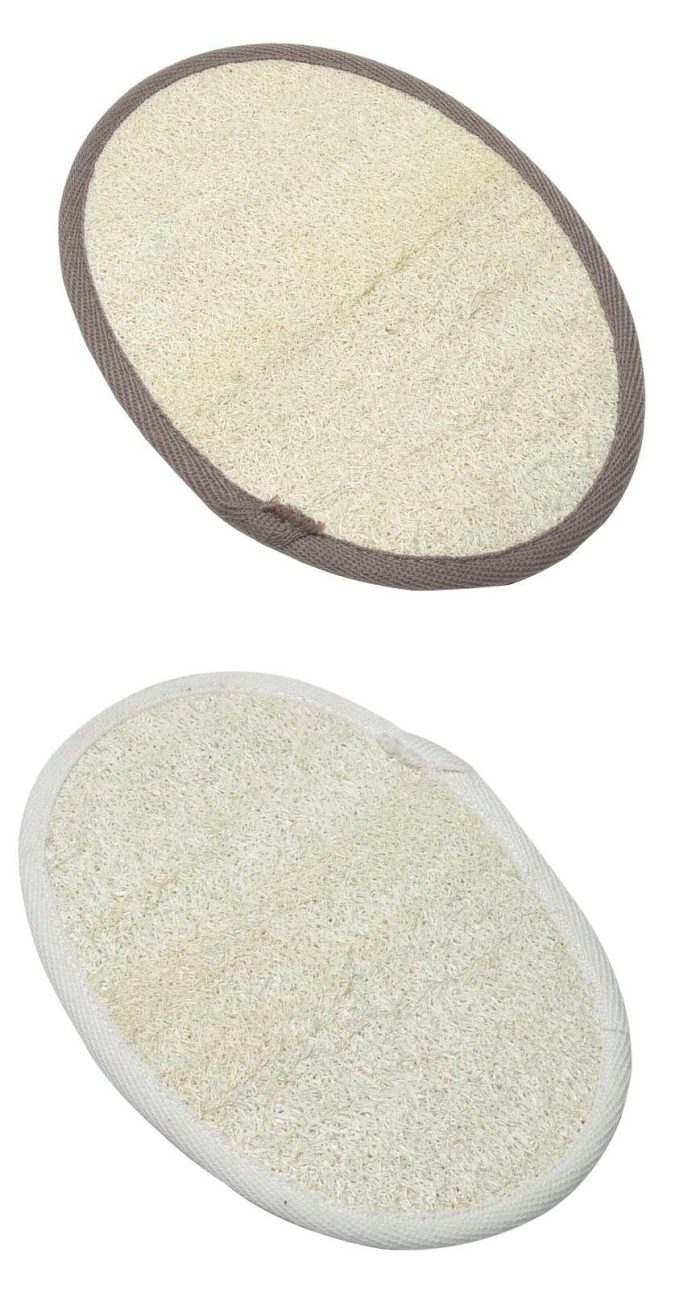 EXFOLIATING MASSAGE PAD FOR BODY BAMBOO/LOOFAH BIG SIZE - CREAM/TAUPE