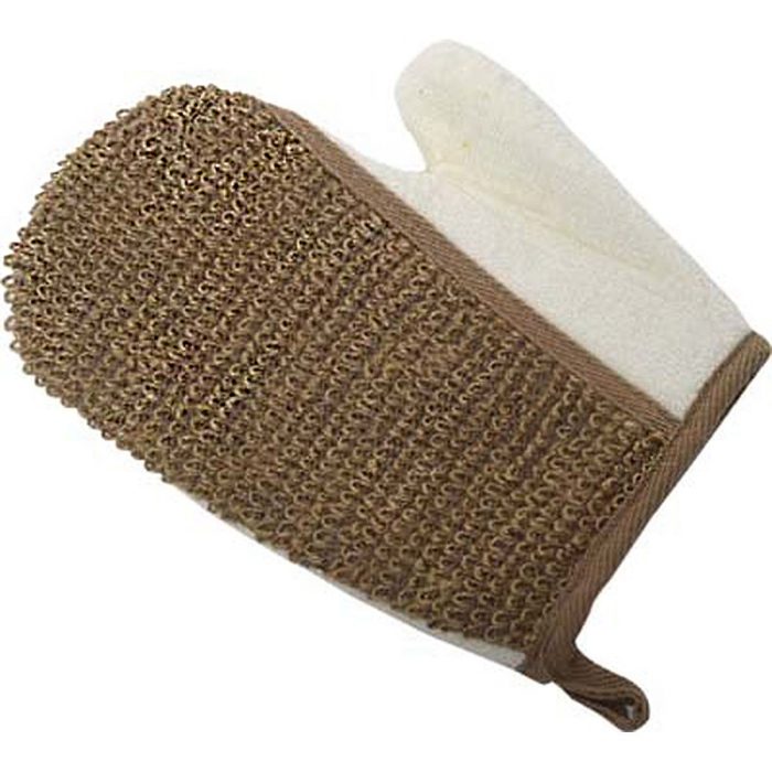 MASSAGE EXFOLIATING GLOVE FOR BODY HEMP/BAMBOO - CREAM/DONKER NATURAL