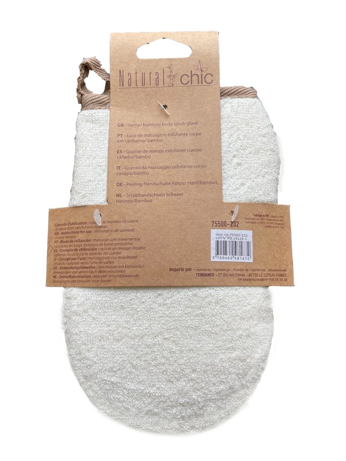 MASSAGE EXFOLIATING GLOVE FOR BODY HEMP/BAMBOO - CREAM/DONKER NATURAL