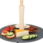 Serveerschaal leisteen met houten handvat Serveerset snack/amuse SL/W