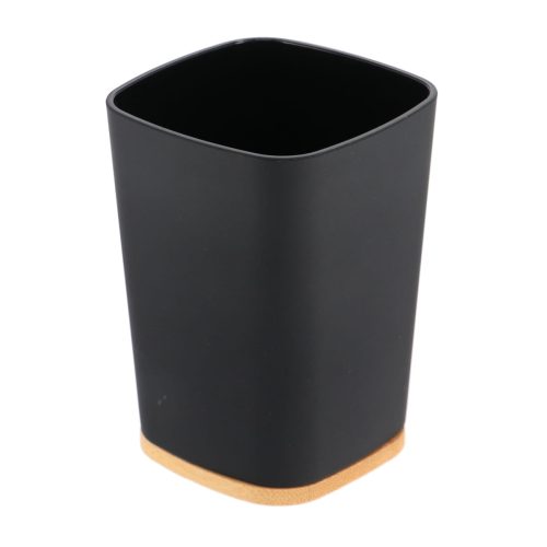 Vierkante badkamerbeker bamboe-kunststof zwart naturel RUBBER TUMBLER + ABS AND BAMBOO - BLACK