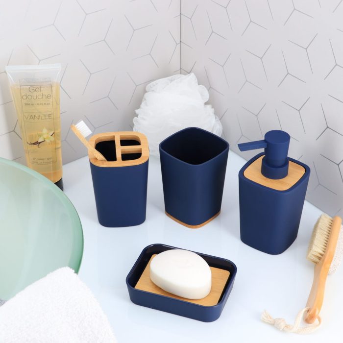 RUBBER TUMBLER + ABS AND BAMBOO - NAVY BLUE