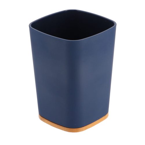 Vierkante badkamerbeker bamboe-kunststof marineblauw naturel RUBBER TUMBLER + ABS AND BAMBOO - NAVY BLUE