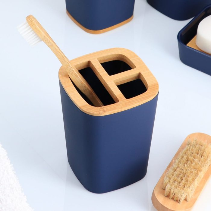 RUBBER TOOTHBRUSH HOLDER + ABS AND BAMBOO - NAVY BLUE