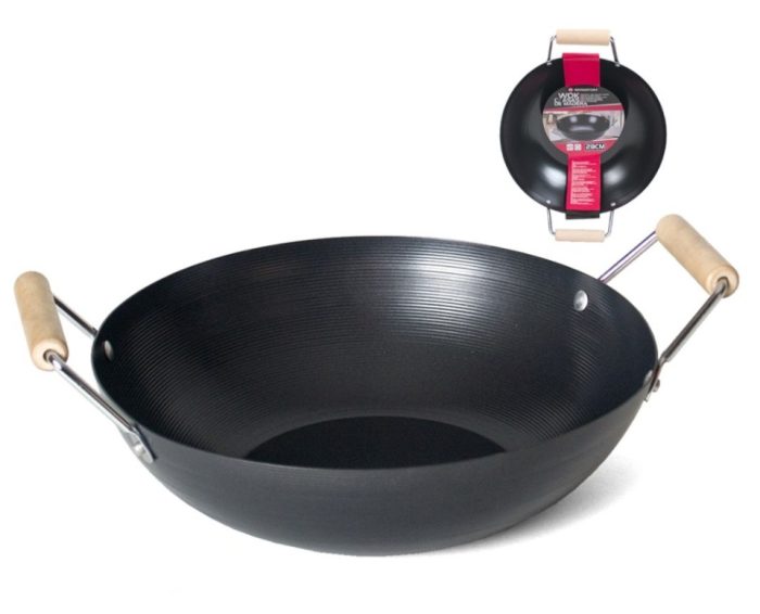 WOK M/HOUTEN HANDVATEN 28CM