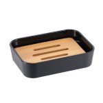 Zeephouder bamboe-kunststof zwart naturel RUBBER SOAP DISH + ABS AND BAMBOO - BLACK