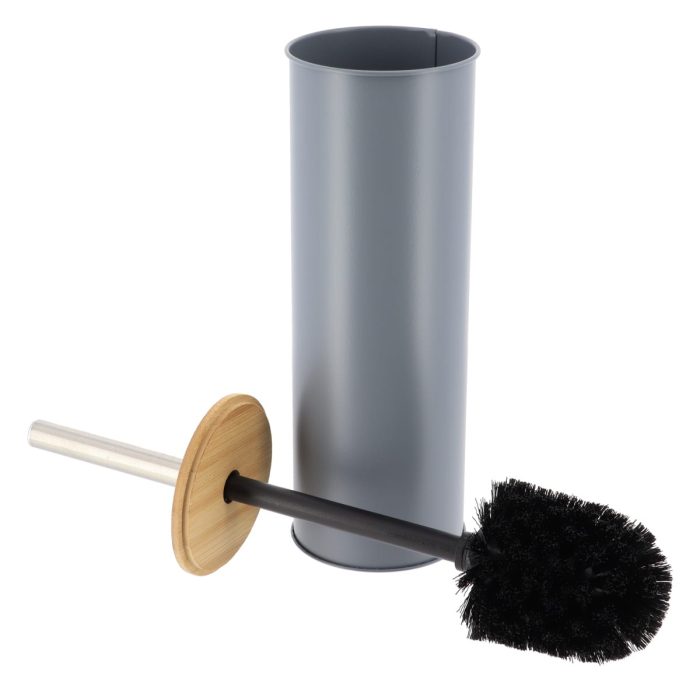 METAL TOILET BRUSH WITH BAMBOO COVER - GREY