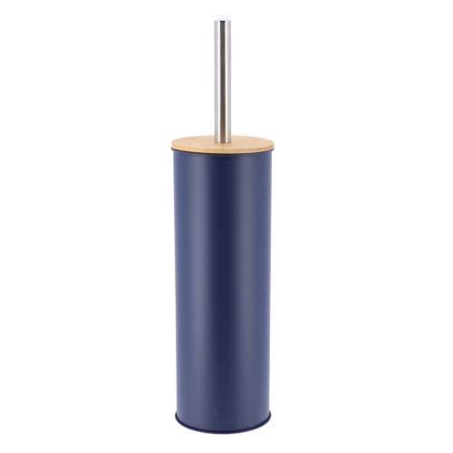 Toiletborstel met houder metaal-bamboe marineblauw naturel METAL TOILET BRUSH WITH BAMBOO COVER - BLUE