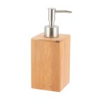 Vierkante zeepdispenser Bamboe zilver-naturel 360ml BAMBOO ZEEPDISPENSER - BAMBOO