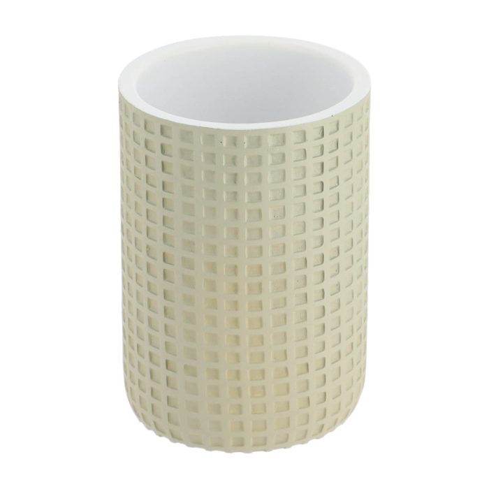 Design badkamerbeker geruit polyresin salie groen-wit 300ml POLYRESIN TUMBLER SQUARE DESIGN- SAGE GREEN