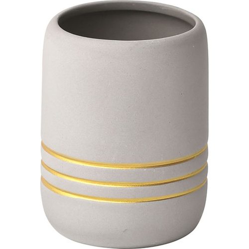 Badkamerbeker stoneware grijs-goud 390ml STONEWARE TUMBLER WITH GOLD STRIPES - GREY