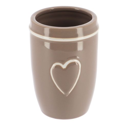 Badkamerbeker stoneware hartje taupe-wit 350ml STONEWARE TUMBLER HEART DESIGN - TAUPE