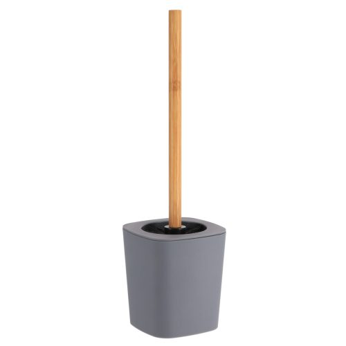 Toiletborstel met houder bamboe-kunststof RUBBER TOILET BRUSH + ABS AND BAMBOO STEM - GREY