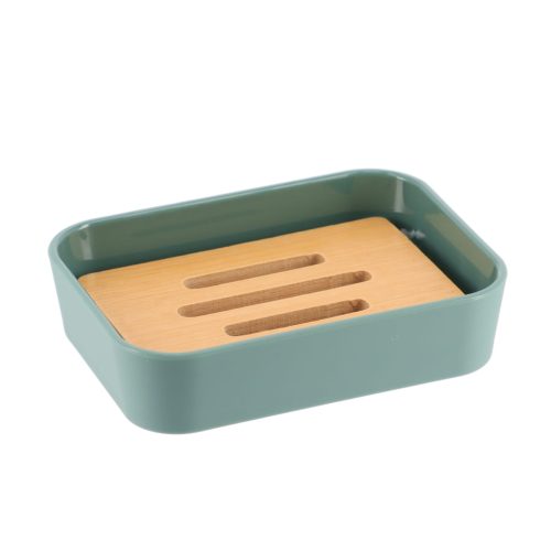 Zeephouder bamboe-kunststof salie groen-naturel RUBBER SOAP DISH + ABS AND BAMBOO - SAGE GREEN