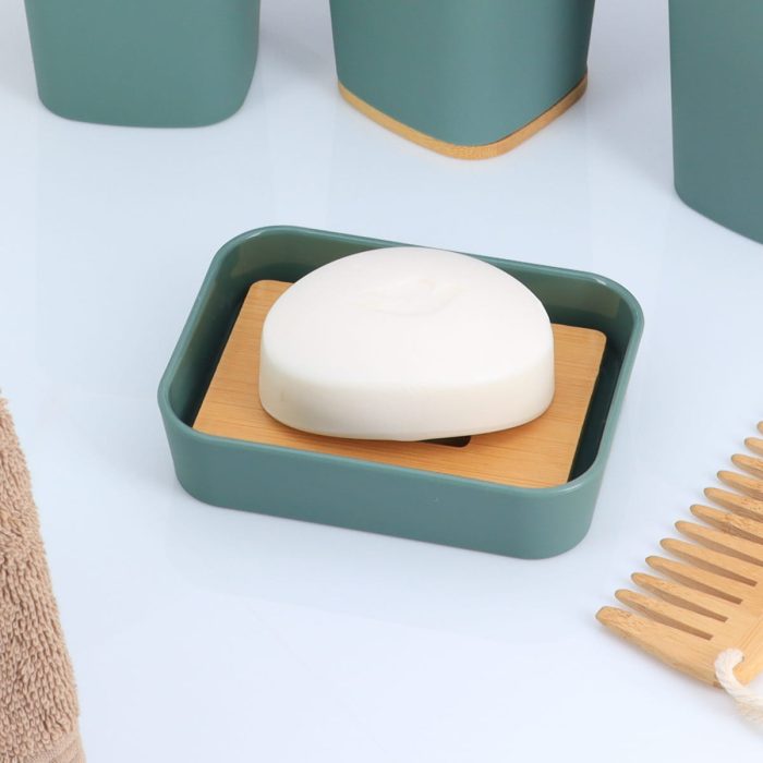 RUBBER SOAP DISH + ABS AND BAMBOO - SAGE GREEN