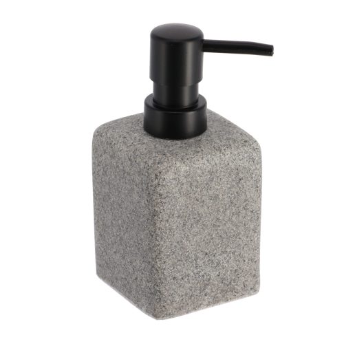 Zeepdispenser natuursteen effect polyresin grijs 280ml SQUARE POLYRESIN SOAP DISPENDER - GREY