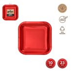 Vierkant plat bord 23x23cm ROOD 10st METALLIC