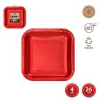 Vierkant plat bord 26x26cm ROOD 4st METALLIC