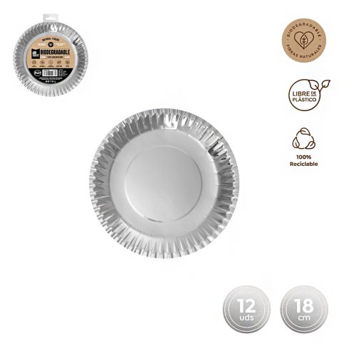 Rond plat bord ZILVER 18cm 12st METALLIC