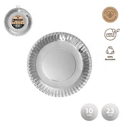 Rond plat bord ZILVER 23cm 10st METALLIC