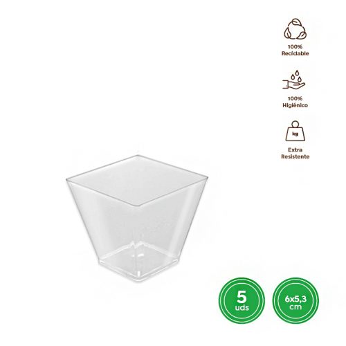 Kom vierkant transp finger food 6x5,3cm herbruikbaar 5st