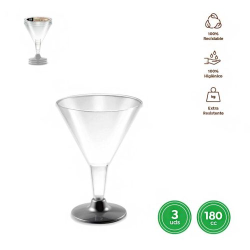 Helder/zilver cocktailglas 180cc HERBRUIKBAAR