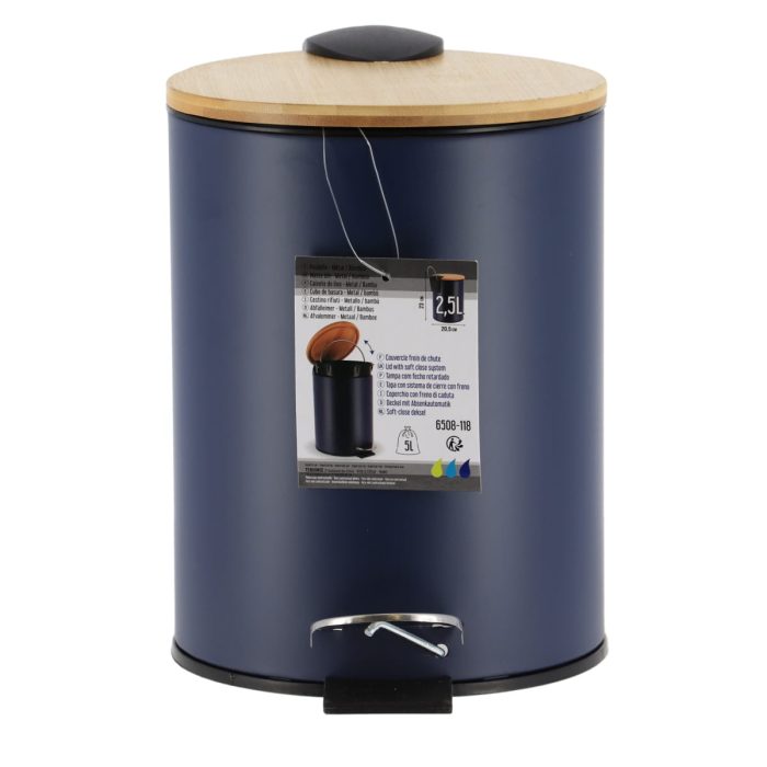 METAL DUSTBIN SOFT CLOSE 2,5L- BLUE / BAMBOO