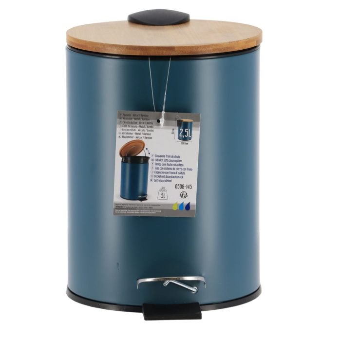 METAL DUSTBIN SOFT CLOSE 2,5L- IMPERIAL GREEN / BAMBOO