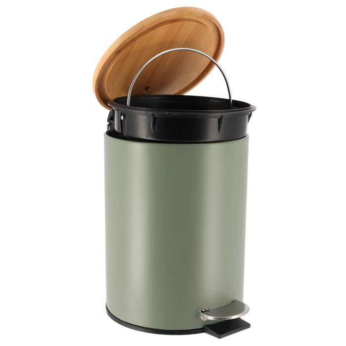 METAL WASTEBIN SOFT CLOSE - KAKI/BAMBOO