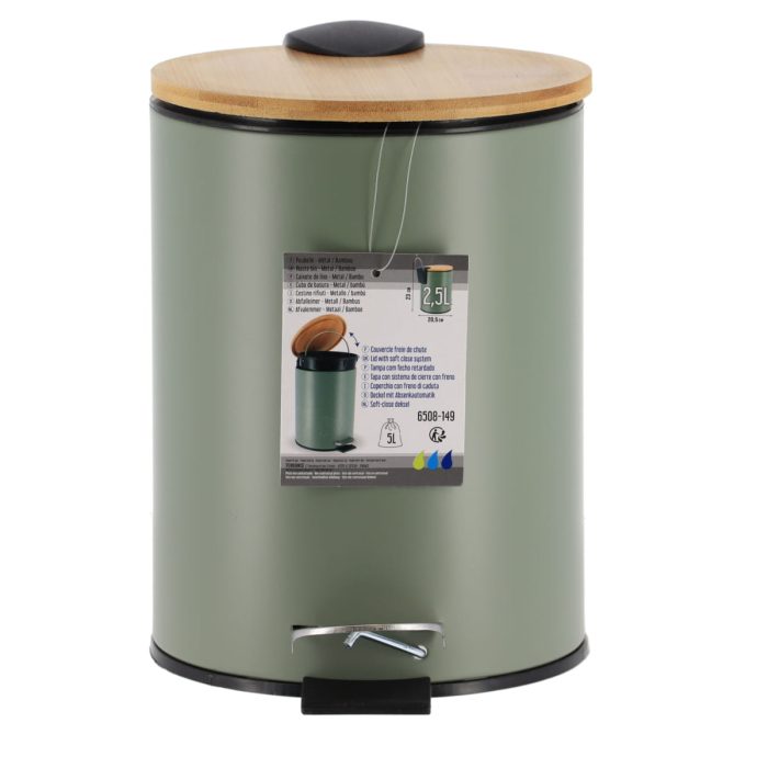 METAL WASTEBIN SOFT CLOSE - KAKI/BAMBOO