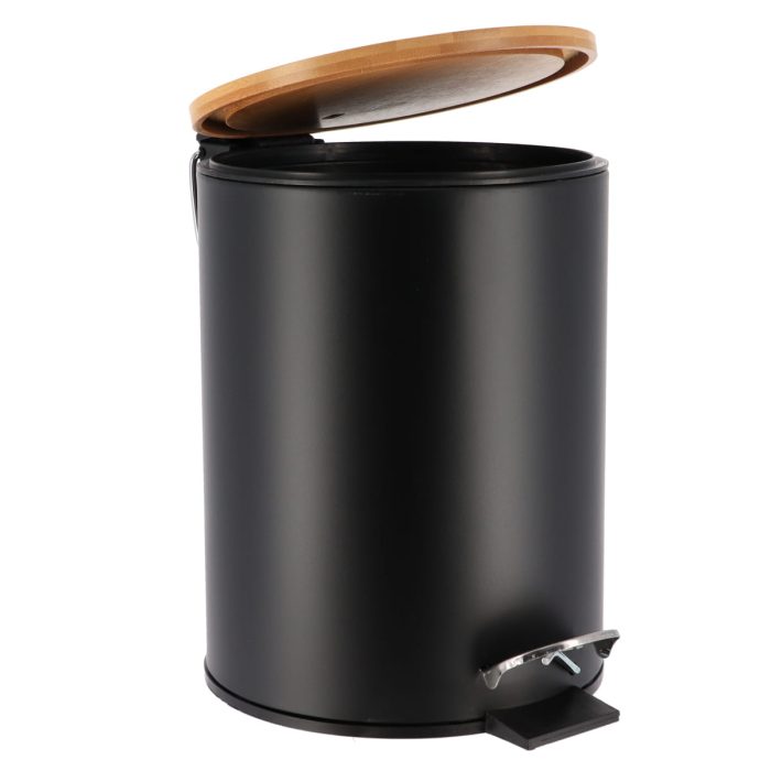 METAL DUSTBIN SOFT CLOSE 2,5L - BLACK / BAMBOO