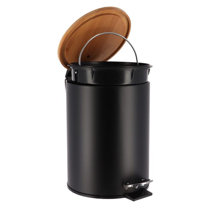 METAL DUSTBIN SOFT CLOSE 2,5L - BLACK / BAMBOO