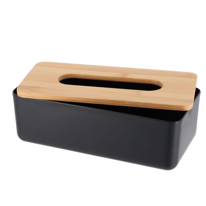 PP TISSUE BOX + BAMBOO COVER - ZWART/BAMBOO