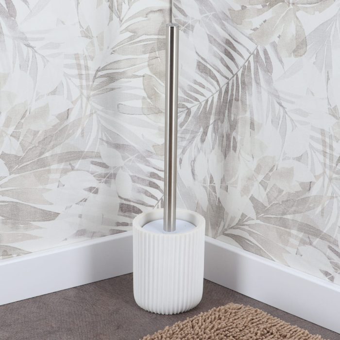 POLYRESIN TOILET BRUSH WITH STRIPES - WHITE