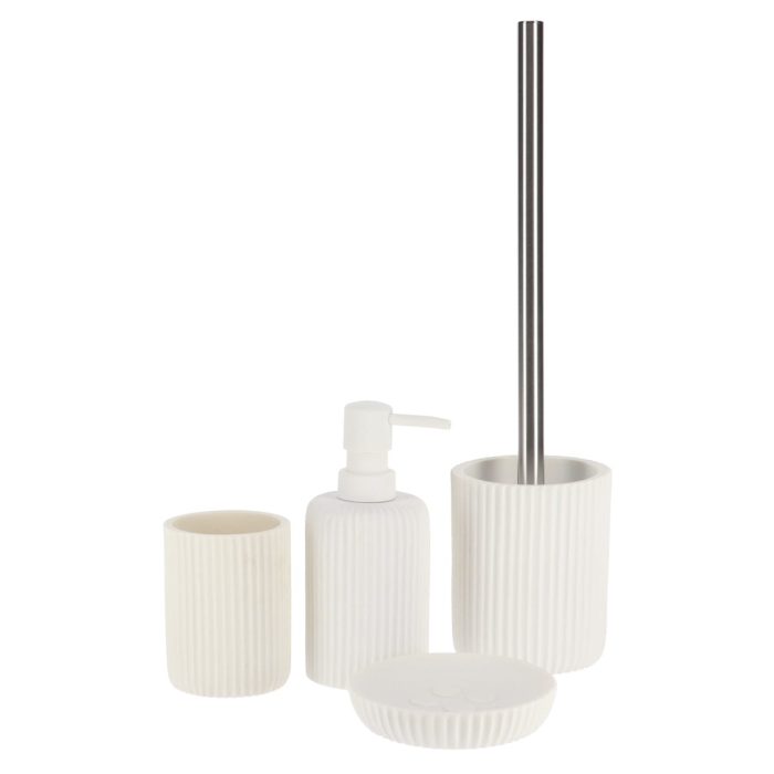 POLYRESIN TOILET BRUSH WITH STRIPES - WHITE