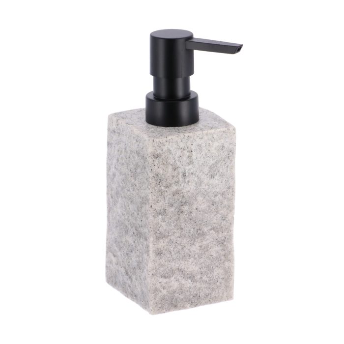 Vierkant POLYRESIN Zeepdispenser 260ml STONE EFFECT/ZWART - GRIJS