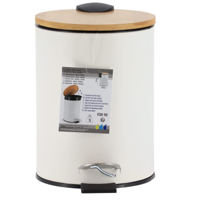 METAL DUSTBIN SOFT CLOSE 2,5L - WHITE / BAMBOO