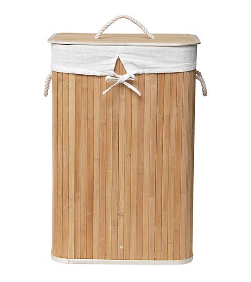 RECTANGULAR FOLDABLE BAMBOO LAUNDRY BASKET - BAMBOO/LINEN FABRIC